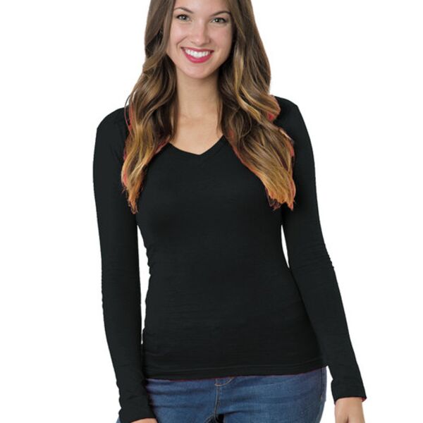 Ladies' USA Made Long-Sleeve Deep V-Neck T-Shirt Thumbnail